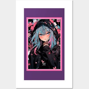 Aesthetic Anime Girl Pink Black | Quality Aesthetic Anime Design | Premium Chibi Manga Anime Art Posters and Art